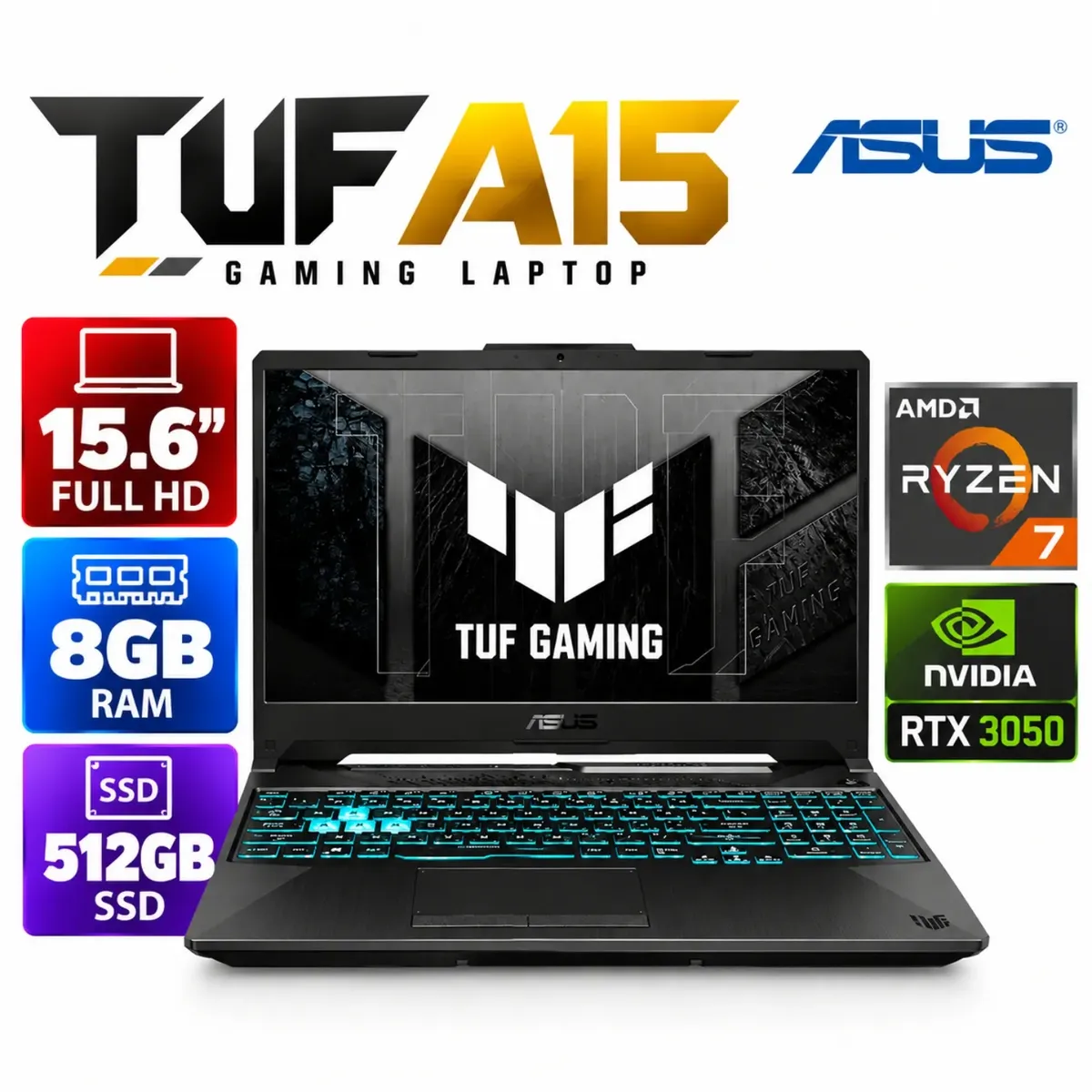 ASUS TUF Gaming A15 FA506NCG-HN334 Ryzen 7 8845HS 8GB 512GB SSD RTX 3050 15.6" FHD W11, marca ASUS - Foto Principal