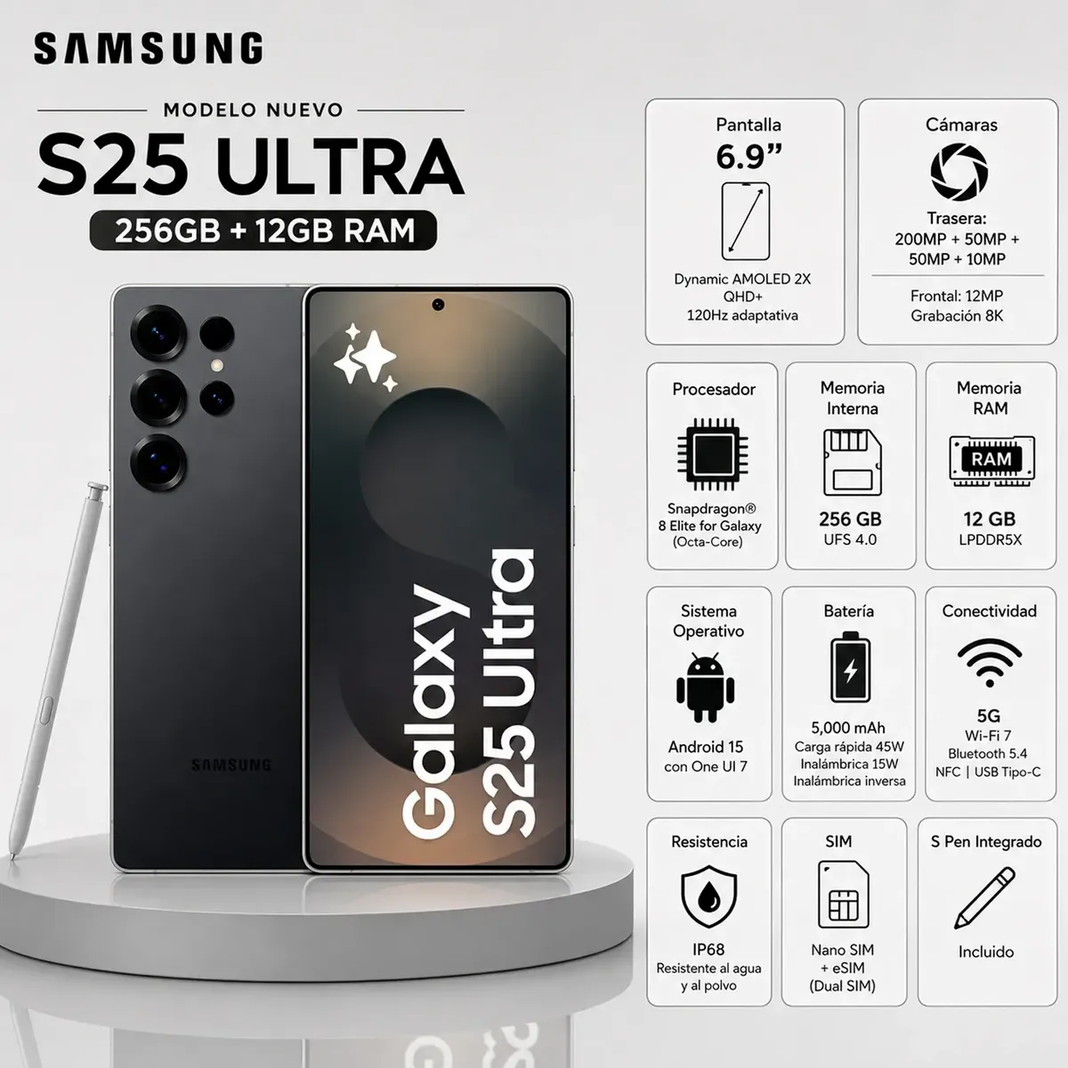 Celular Samsung S25 ULTRA 256GB 12GB Titanium Black, marca SAMSUNG - Foto Principal