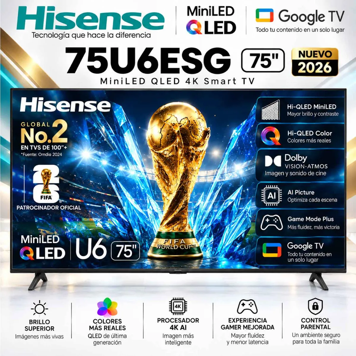 Hisense - Televisor Hisense 75" ULED MiniLED 4K 75U6ESG Smart Tv Nuevo Modelo