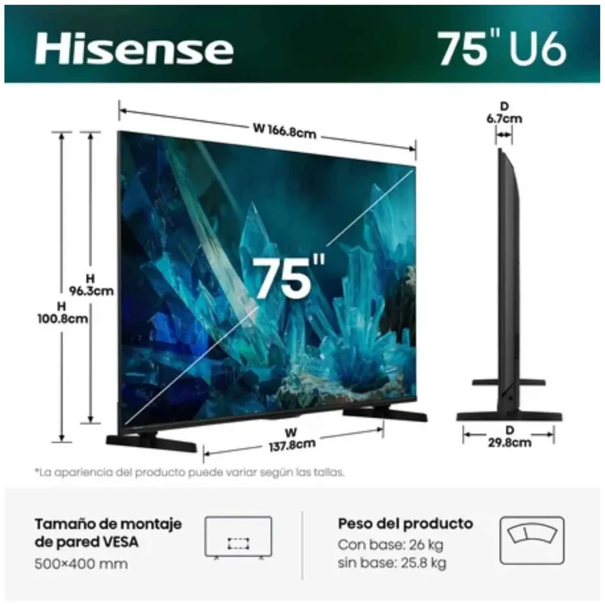 Hisense - Televisor Hisense 75" ULED MiniLED 4K 75U6ESG Smart Tv Nuevo Modelo