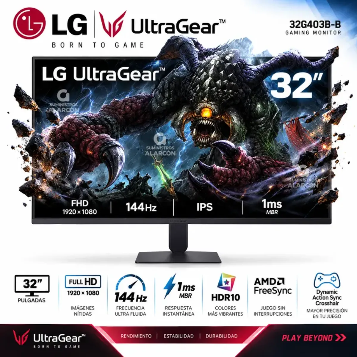 Monitor LG UltraGear 32G403B-B 32 Pulgadas 144Hz FreeSync, marca LG - Foto 2