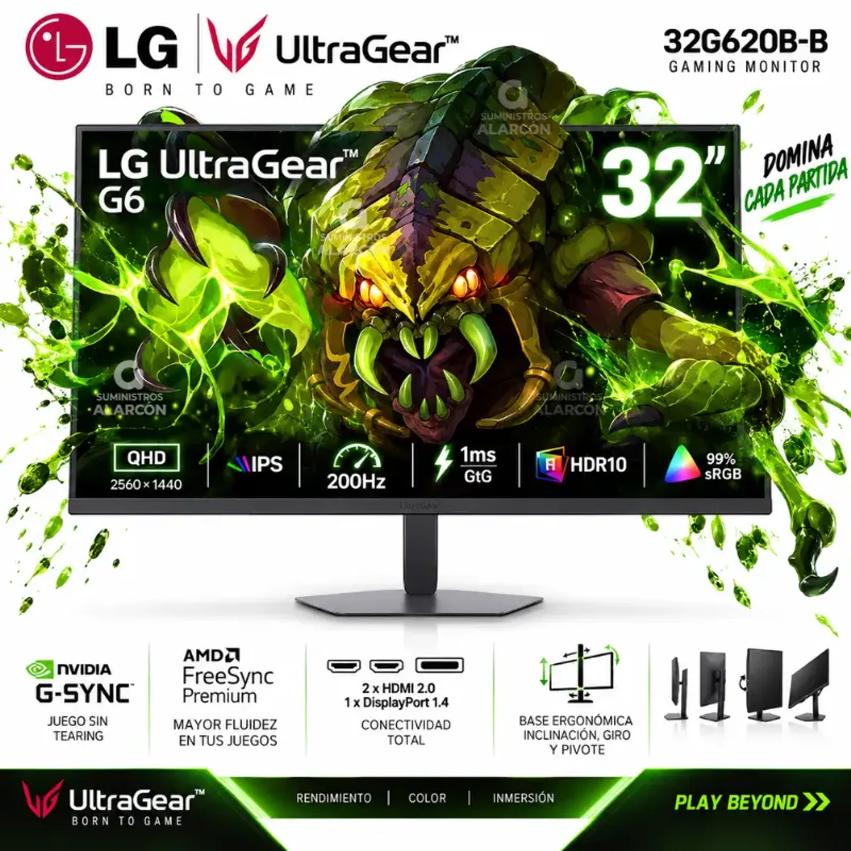 LG - Monitor Gamer UltraGear™ 32G620B-B G6 de 32 pulgadas QHD 200 Hz