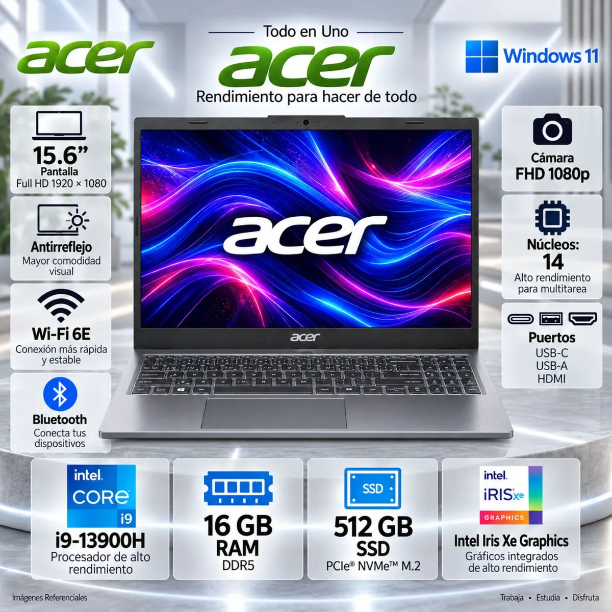 ACER - LAPTOP ACER ASPIRE 15 A15-51M-99W4 ( NX.JQYAL.002 )INTEL CORE I9-13900H RAM 16GB DDR5 512GB 15.6"