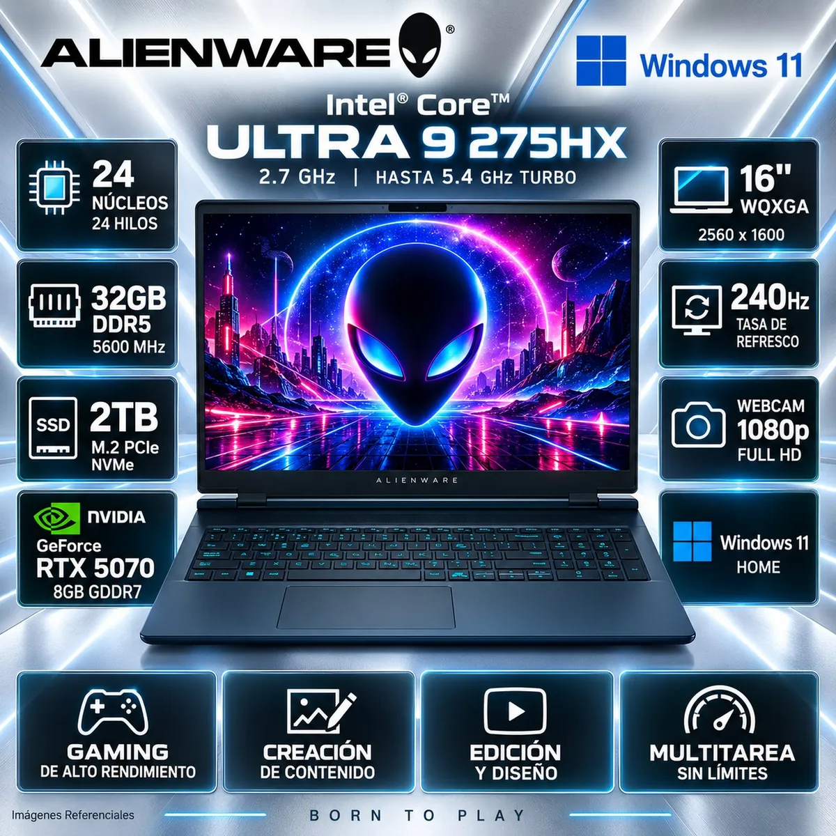 Dell - Laptop Dell Alienware Aurora  Intel Core Ultra 9 275HX RAM 32GB 2TB NVIDIA RTX 5070 8GB 16" WQXGA