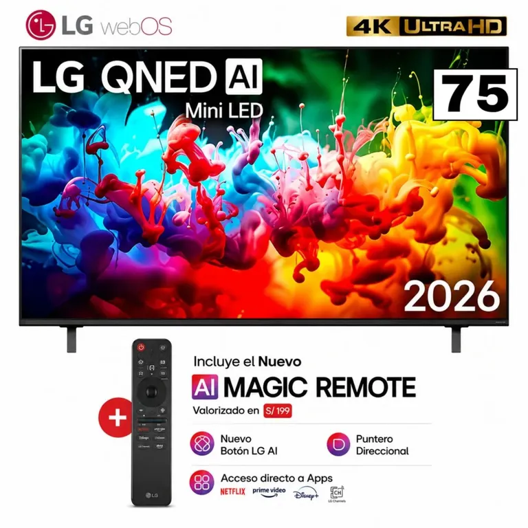 Televisor 75 4K UHD QNED MiniLED Negro LG 75QNED65BSA 2026 LG ...