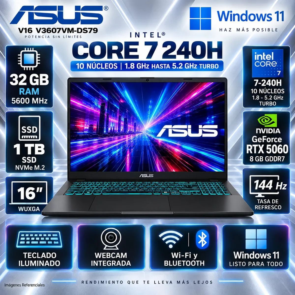ASUS - LAPTOP ASUS V16 V3607VM-DS79 INTEL CORE 7 240H RTX 5060 32GB 1TB