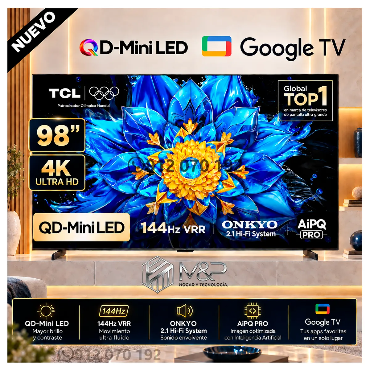 Televisor TCL 98” QD-Mini LED 4K Google TV 144 Hz 98P8L - 2026 TCL ...