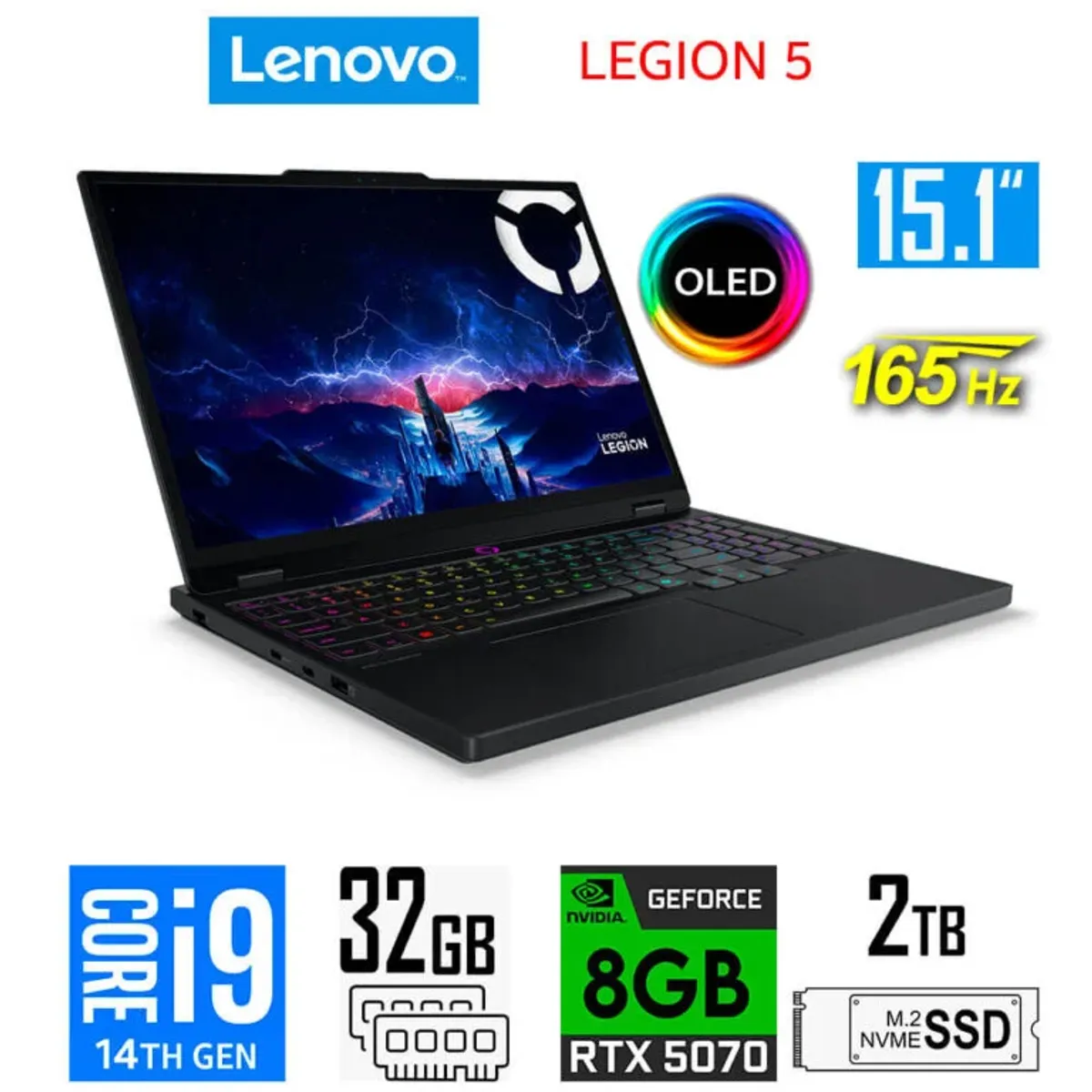 LENOVO - LENOVO LEGION 5 15IRX10 INTEL CORE I9-14900HX 32GB 2TB SSD 15.1 WQXGA OLED  8GB RTX5070 WIN 11