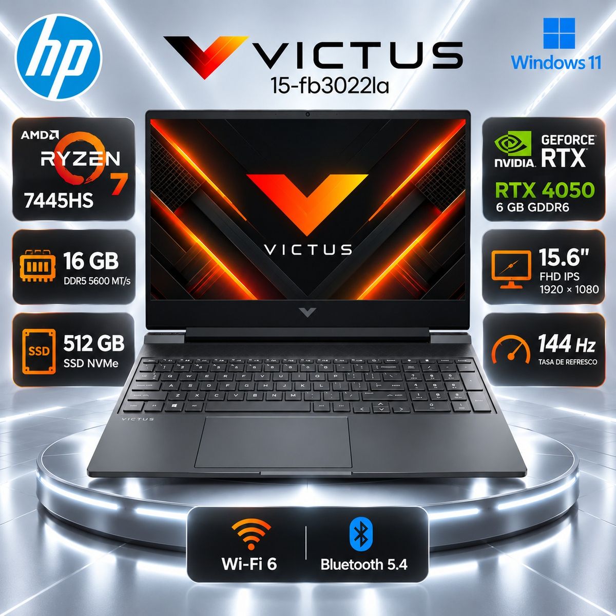 HP - Laptop HP Victus 15-fb3022la Ryzen 7 7445HS 16GB 512GB SSD RTX 4050 6GB 15.6 FHD Windows 11