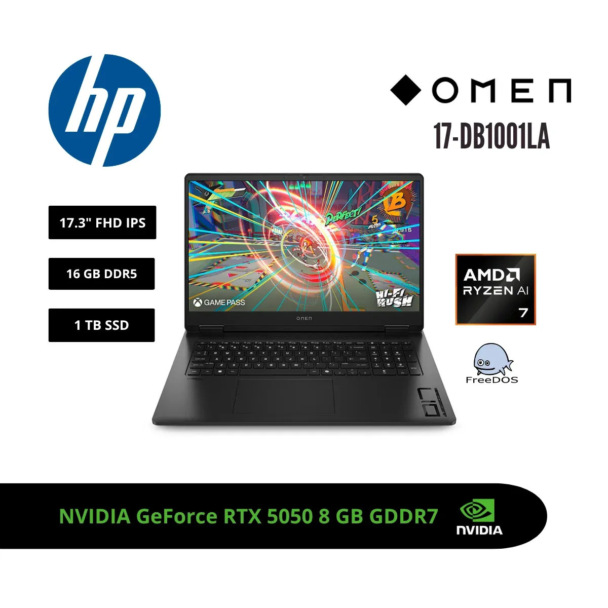 HP - LAPTOP GAMING HP OMEN 17 17.3 FHD 144HZ IPS RYZEN AI 7 350 RTX 5050 8GB 16GB DDR5 1TB SSD