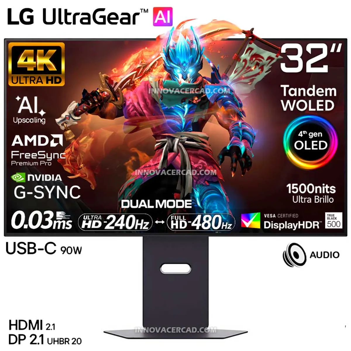 LG - Monitor LG UltraGear Tandem OLED 4TA GEN 32GX870B-B 32" UHD 4K 240HZ, FHD 480HZ, 0.03MS