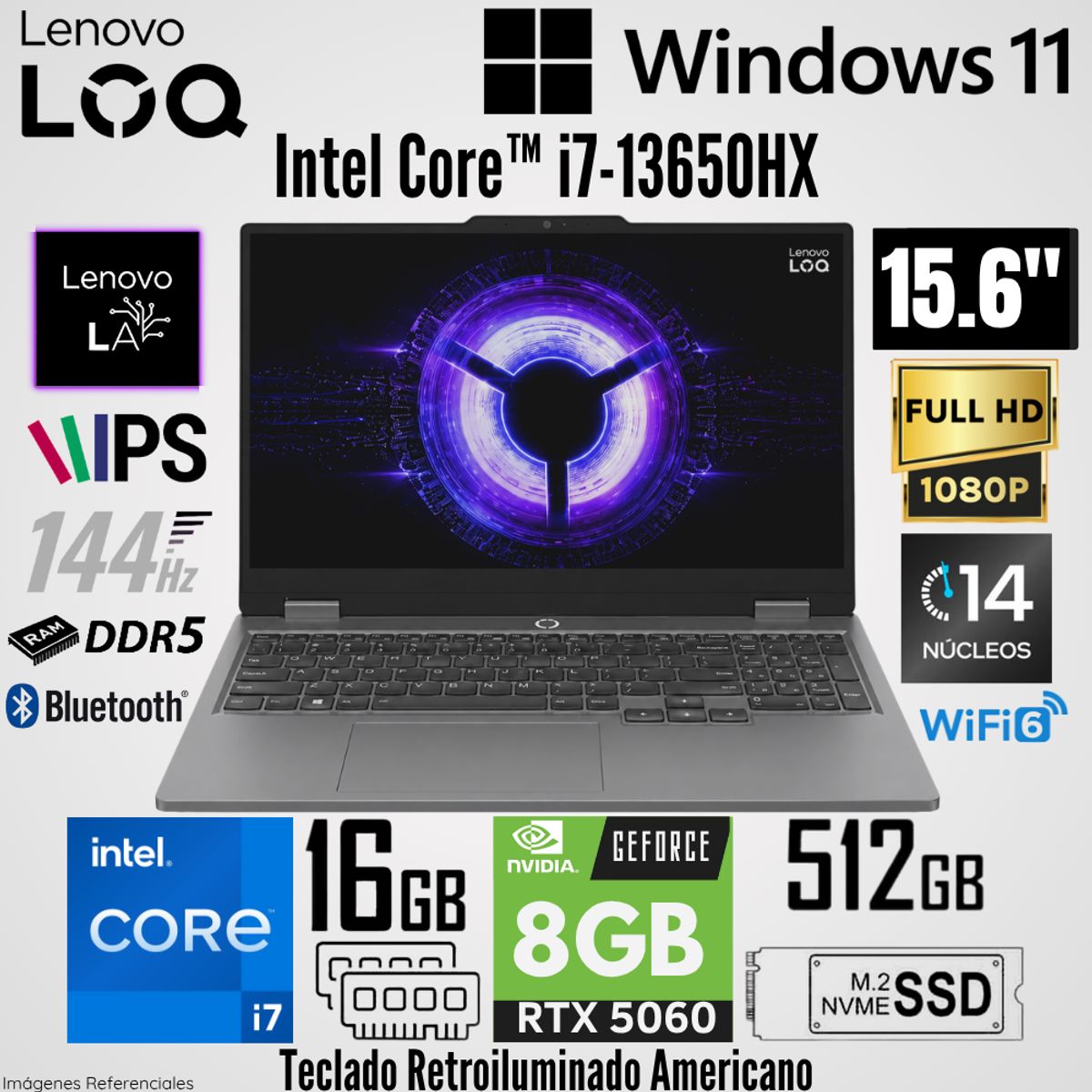 LENOVO - Laptop Lenovo LOQ Essential 15IRX11 Intel Core i7- 13650HX 16GB RAM 512GB SSD RTX 5060-8GB 15.6"  FHD