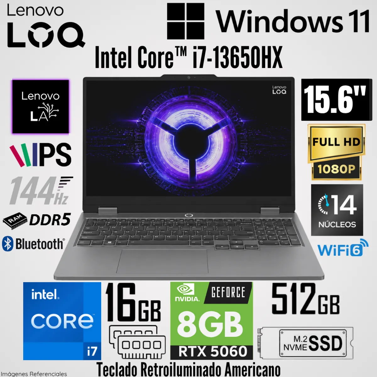 LENOVO - Laptop Lenovo LOQ Essential 15IRX11 Intel Core i7- 13650HX 16GB RAM 512GB SSD RTX 5060-8GB 15.6"  FHD