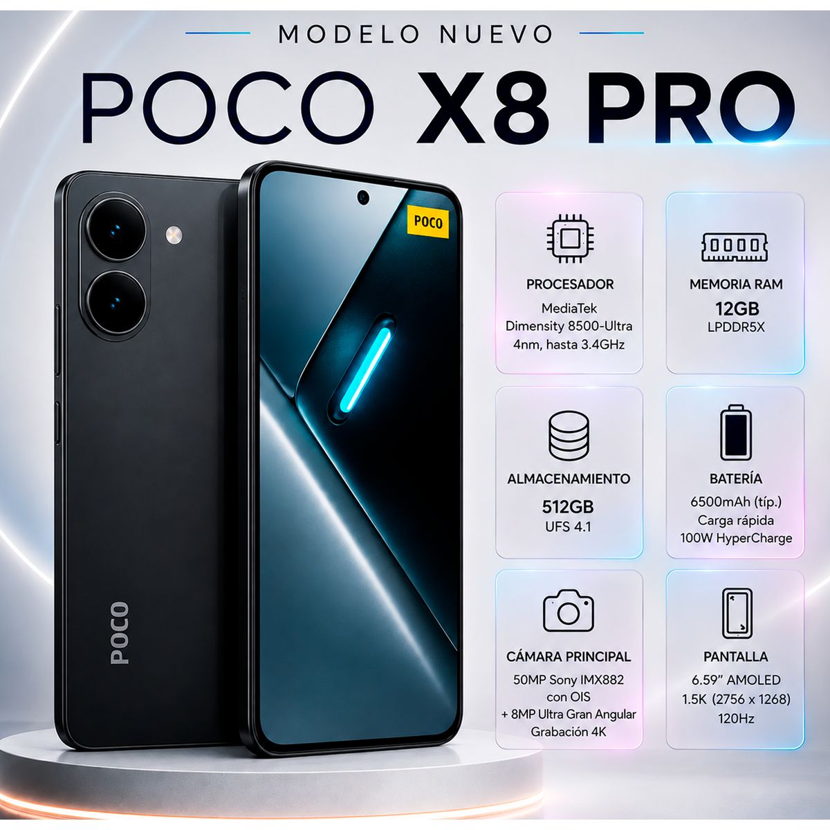 Celular POCO X8 Pro  12GB + 512GB - Negro, marca XIAOMI - Foto Principal