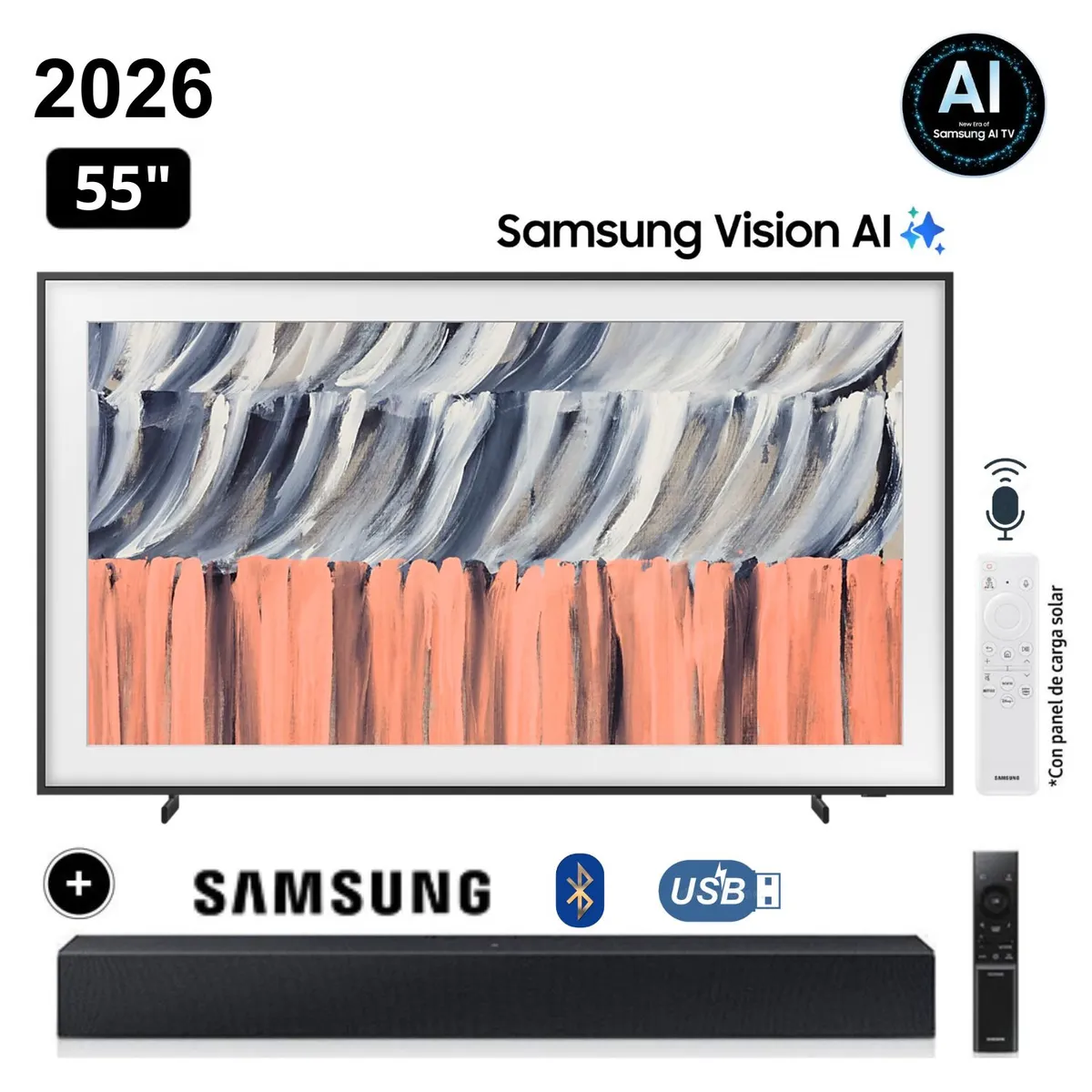SAMSUNG - Televisor Samsung The Frame 55" Qled 4k Vision AI Smart TV 55LS03HE + Soundbar HW-B400F