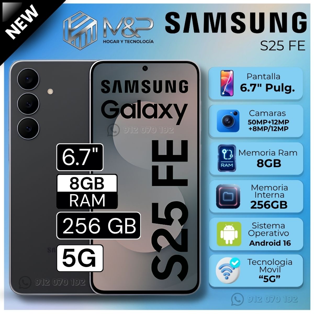 Celular Samsung S25 FE 6.7"  Pulg. 8GB RAM 256GB Android 16 - Navy, marca SAMSUNG - Foto Principal