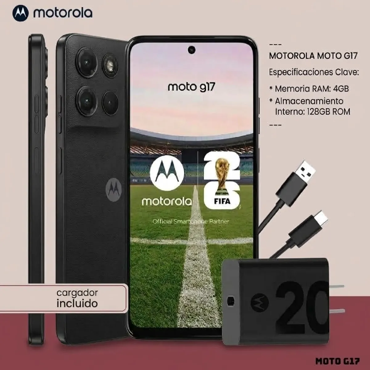 MOTOROLA - Celular Motorola Moto G17 4GB RAM 128GB 6.72" 50MP - Negro
