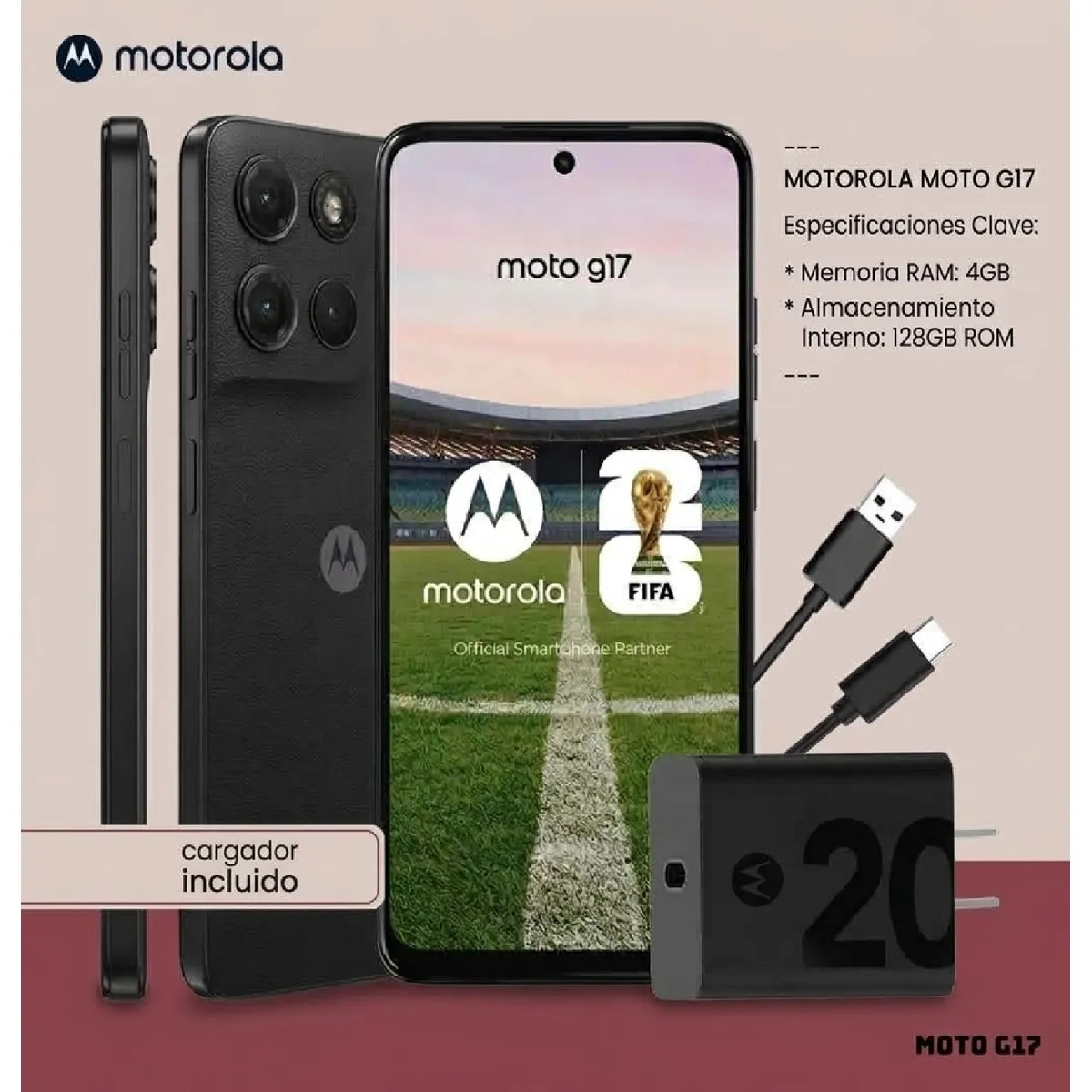 MOTOROLA - Celular Motorola Moto G17 4GB RAM 128GB 6.72" 50MP - Negro