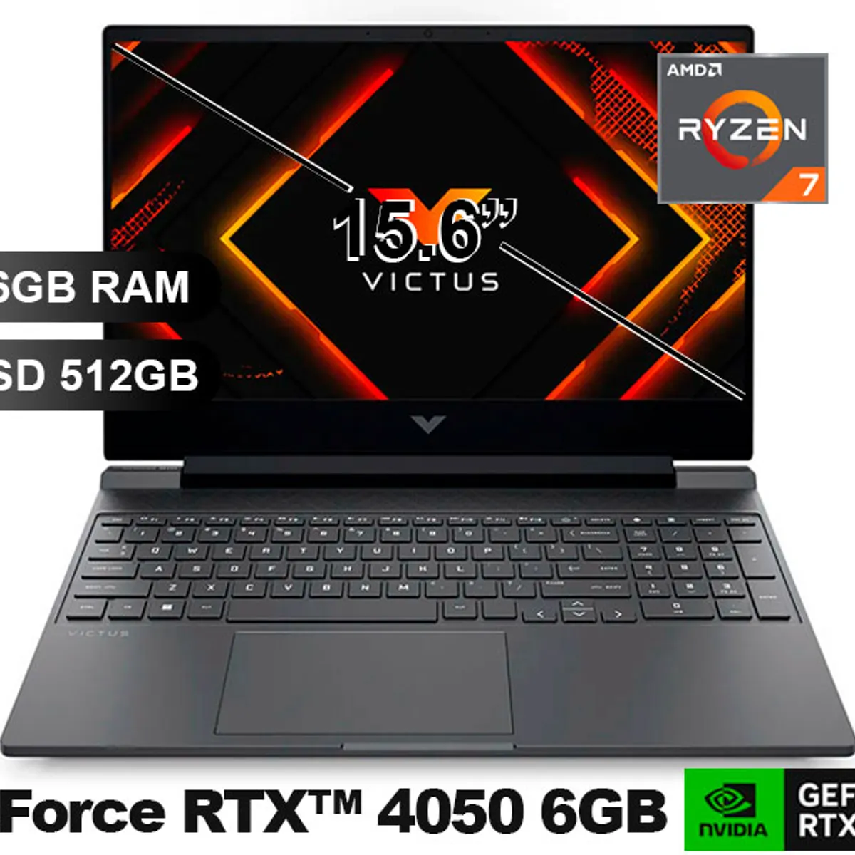 HP - Laptop HP VICTUS GAMING 15-FB3022LA R7-7445HS, 16GB RAM, 512GB SSD, RTX4050-6GB, SIN WINDOWS, 15.6" (BT4F2LA)