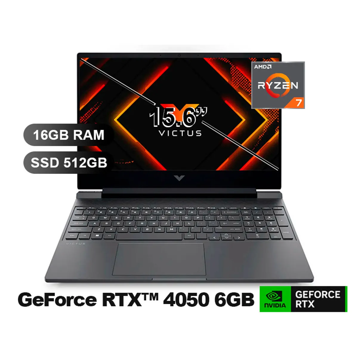 HP - Laptop HP VICTUS GAMING 15-FB3022LA R7-7445HS, 16GB RAM, 512GB SSD, RTX4050-6GB, SIN WINDOWS, 15.6" (BT4F2LA)