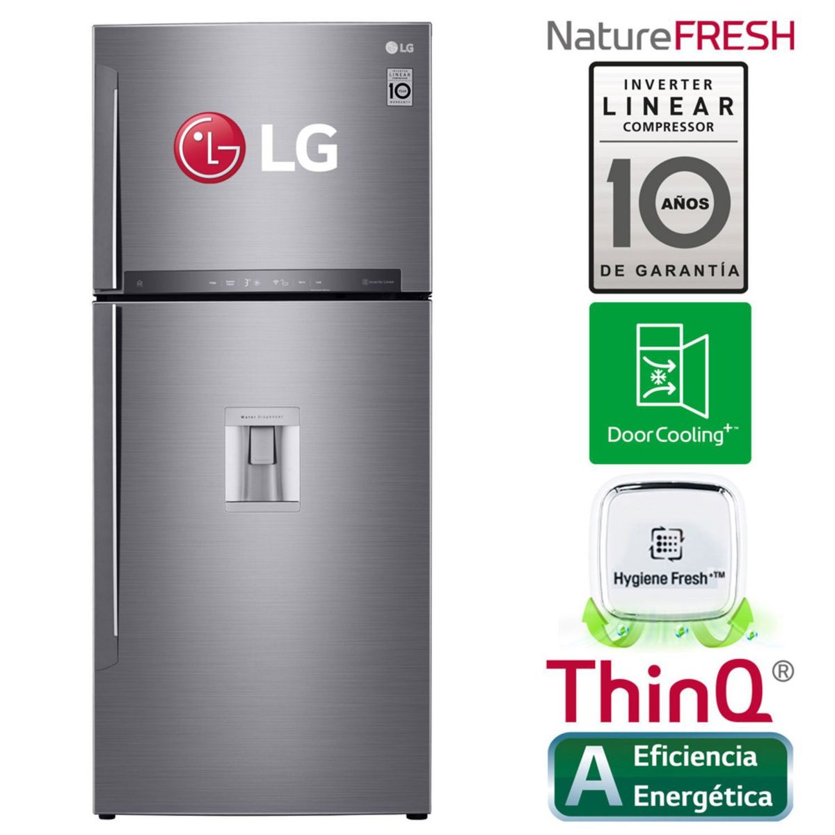 LG - Refrigeradora LG Top Mount con Filtro Higiénico inteligente 410 LT LT41SGP Plateada