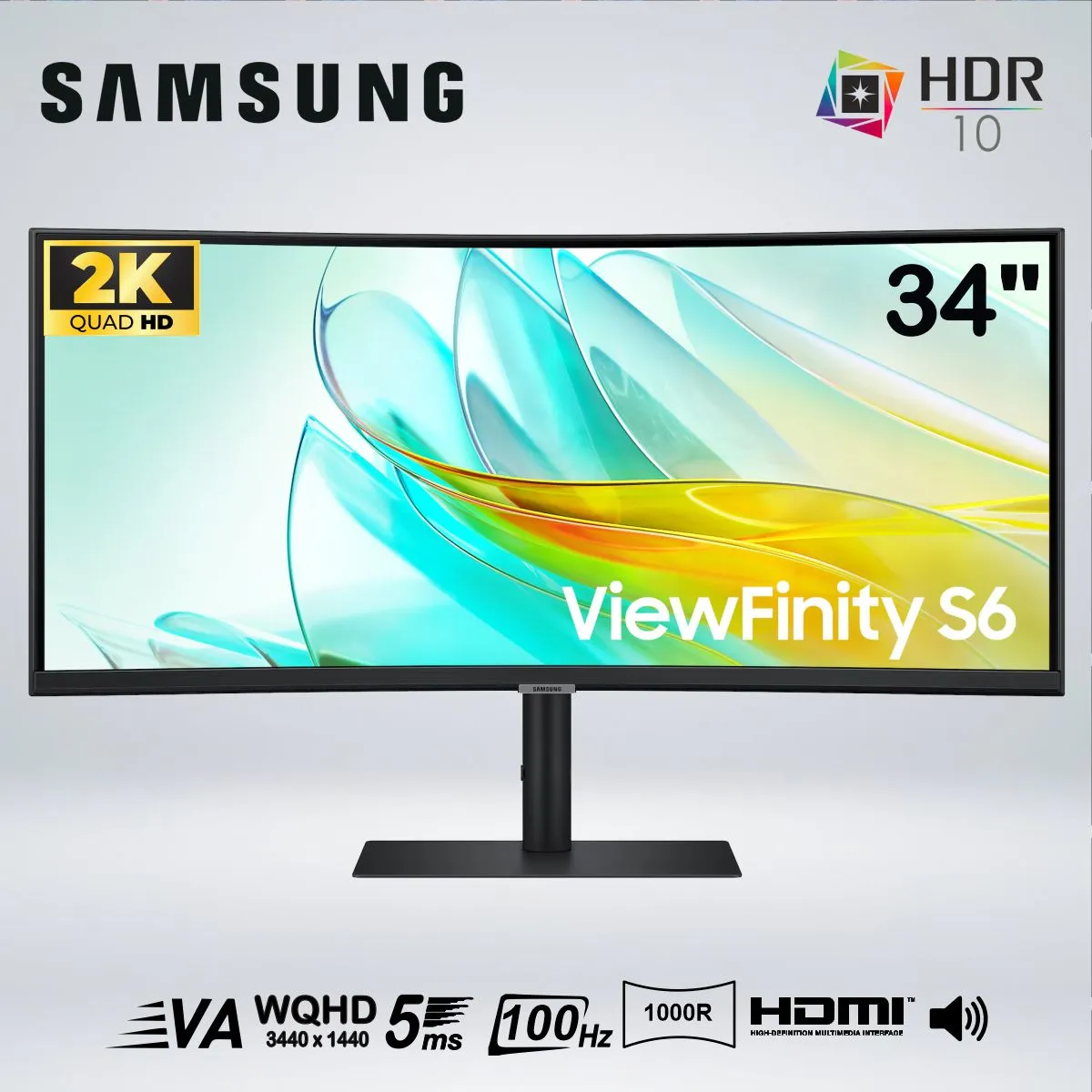 SAMSUNG - MONITOR SAMSUNG VIEWFINITY S6 S65UC  LS34C650UALXZA  34" QHD 100HZ CURVO 5MS PARLANTE INTEGRADO