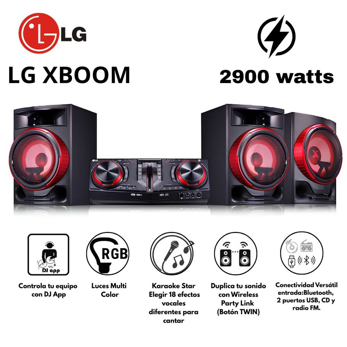LG - Minicomponente LG XBOOM  de 2900 Wtts RMS, Multi Bluetooth, TV Sound Sync, Karaoke - CL88