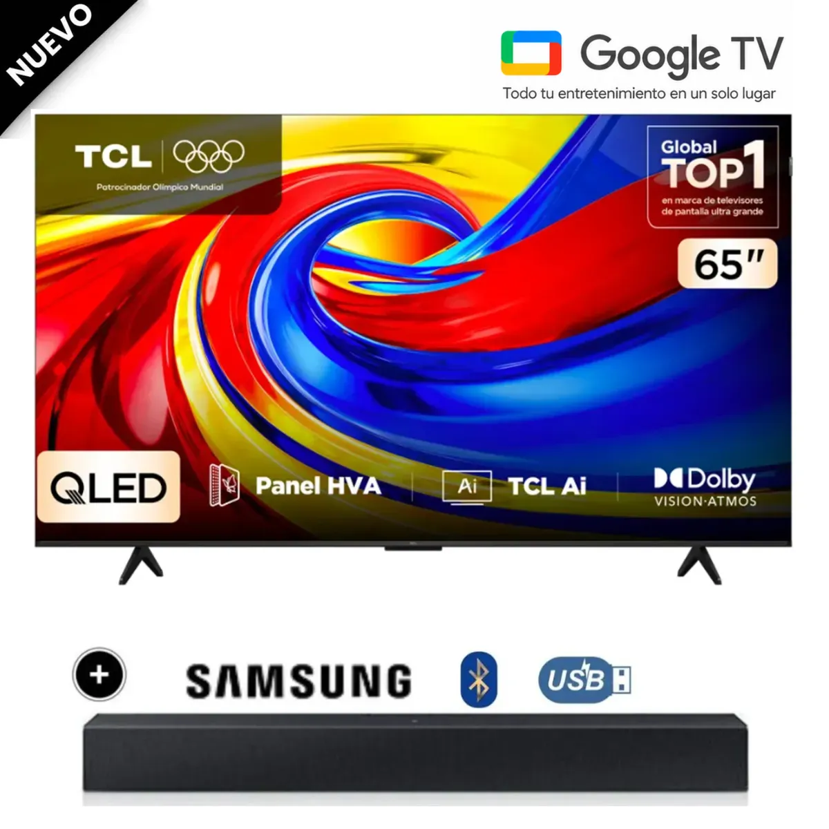 TCL - Televisor TCL 65P7L 65" Premium QLED 4K UHD Google TV + Soundbar