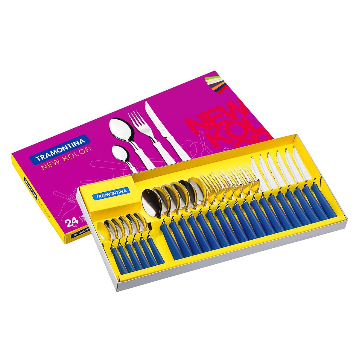 TRAMONTINA - Juego de Cubiertos New Kolor Azul x 24 Piezas