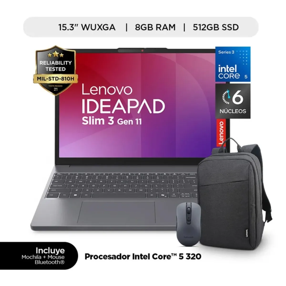 LENOVO - Laptop Lenvo IA Ideapad Slim 3 15.3" Intel Core 5 8GB 512GB SSD