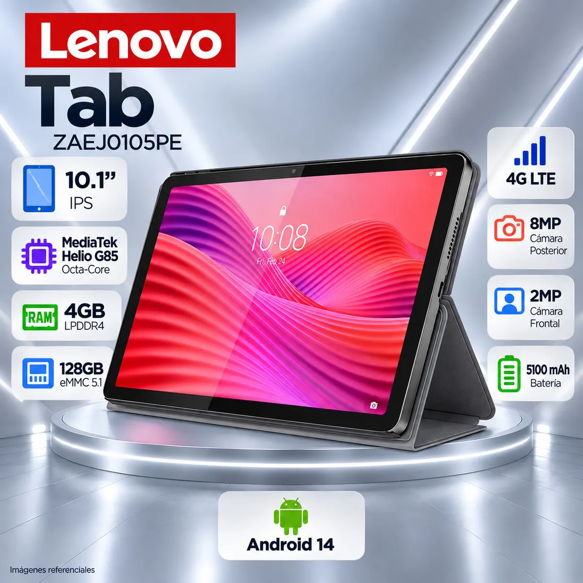 LENOVO - Tablet Lenovo Tab ZAEJ0105PE 10.1" 4GB RAM 128GB 4G LTE Android 14