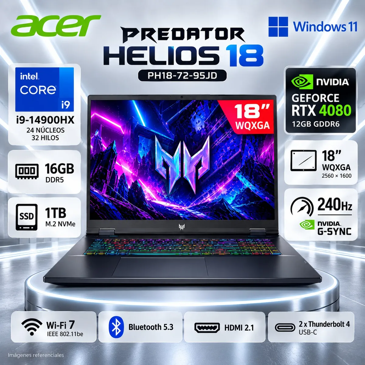 ACER - Laptop Gamer Acer Predator Helios 18 PH18-72-95JD i9-14900HX 16GB 1TB RTX 4080 18"