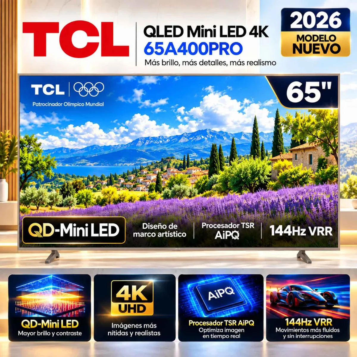 TCL - Televisor QLED 65 " 4K Ultra HD Google TV 65A400PRO Nuevo Modelo