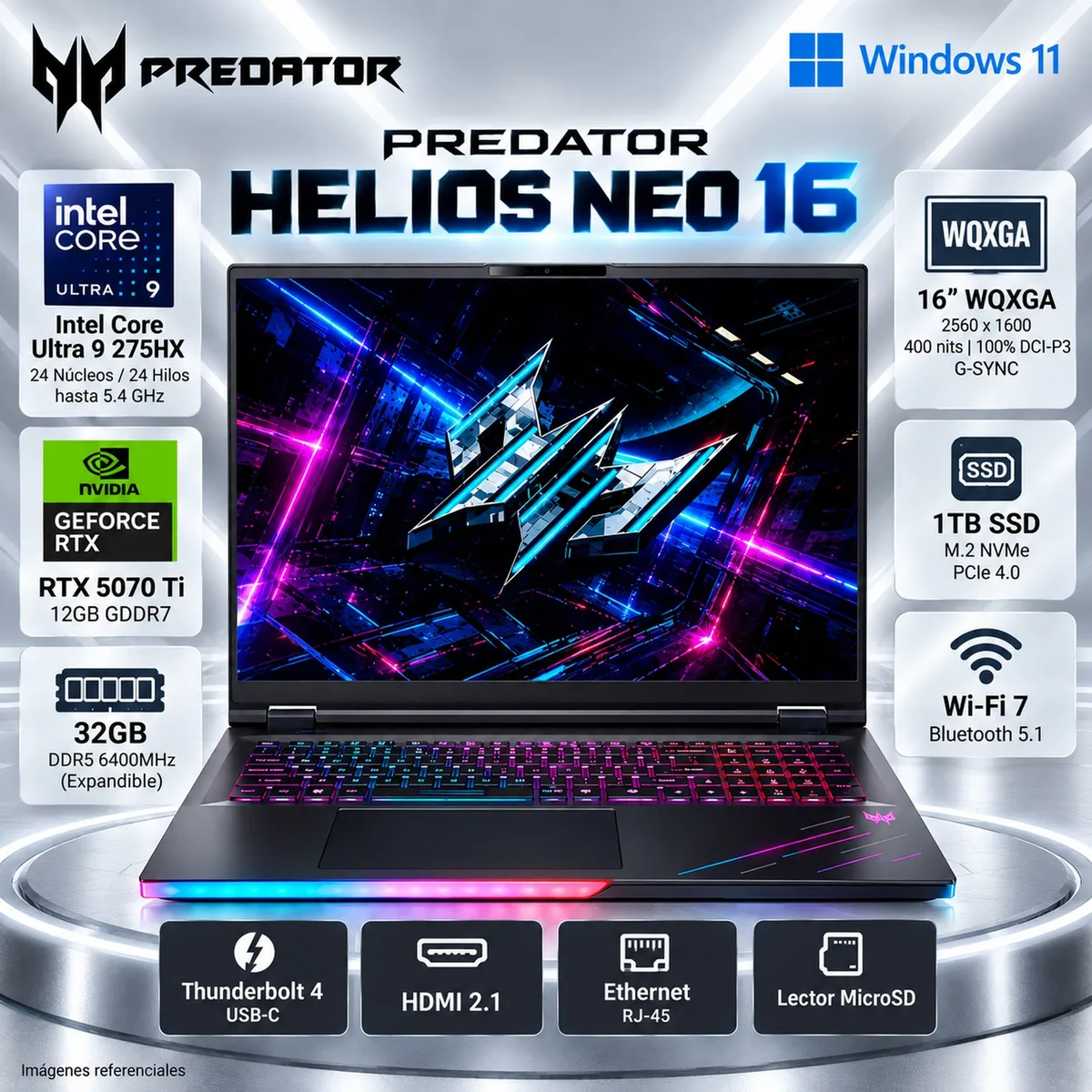ACER - Laptop Gamer Acer Predator Helios Neo 16 PHN16-73-96J3 Ultra 9 32GB 1TB RTX 5070 Ti