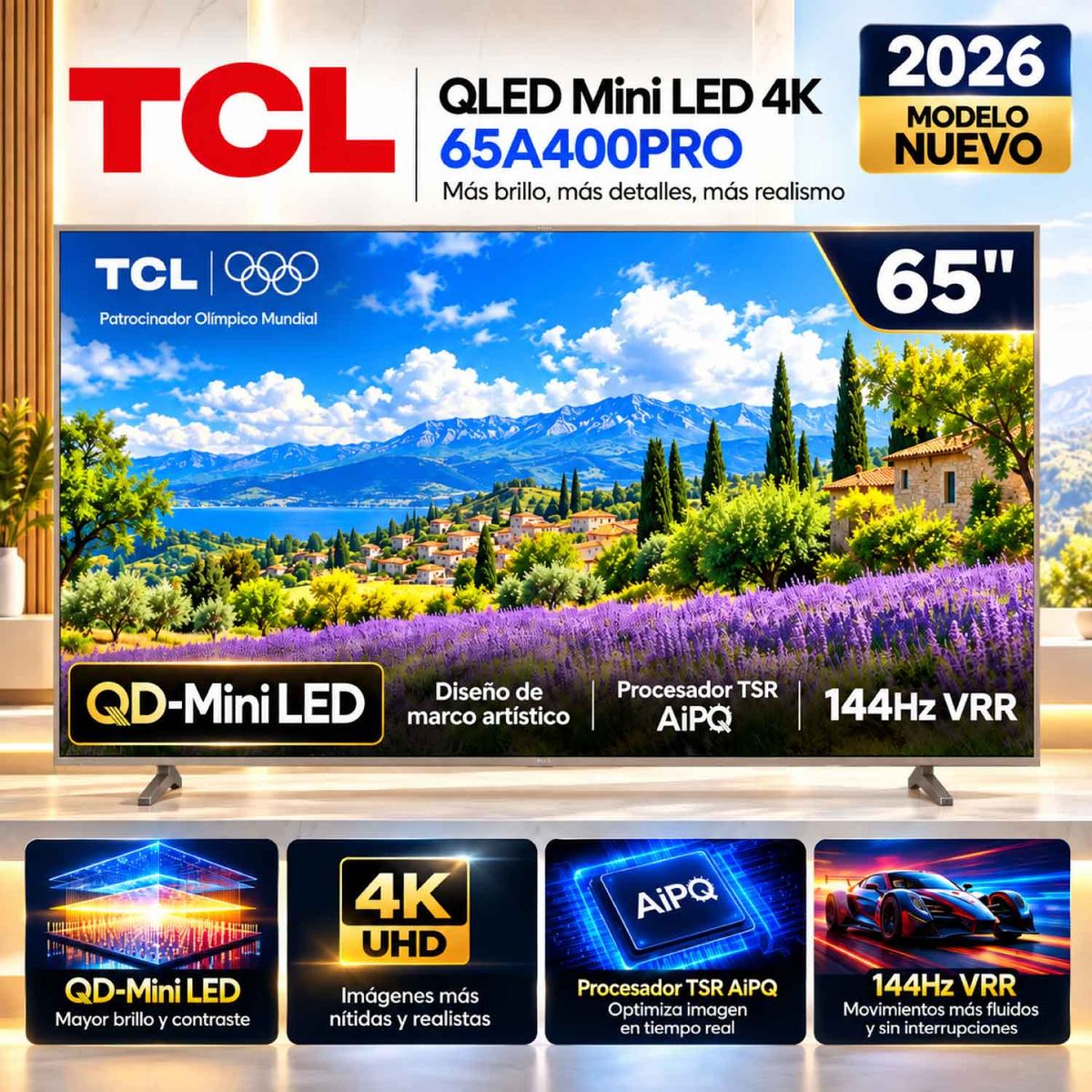 TCL - Televisor QLED 65 " 4K Ultra HD Google TV 65A400PRO Nuevo Modelo