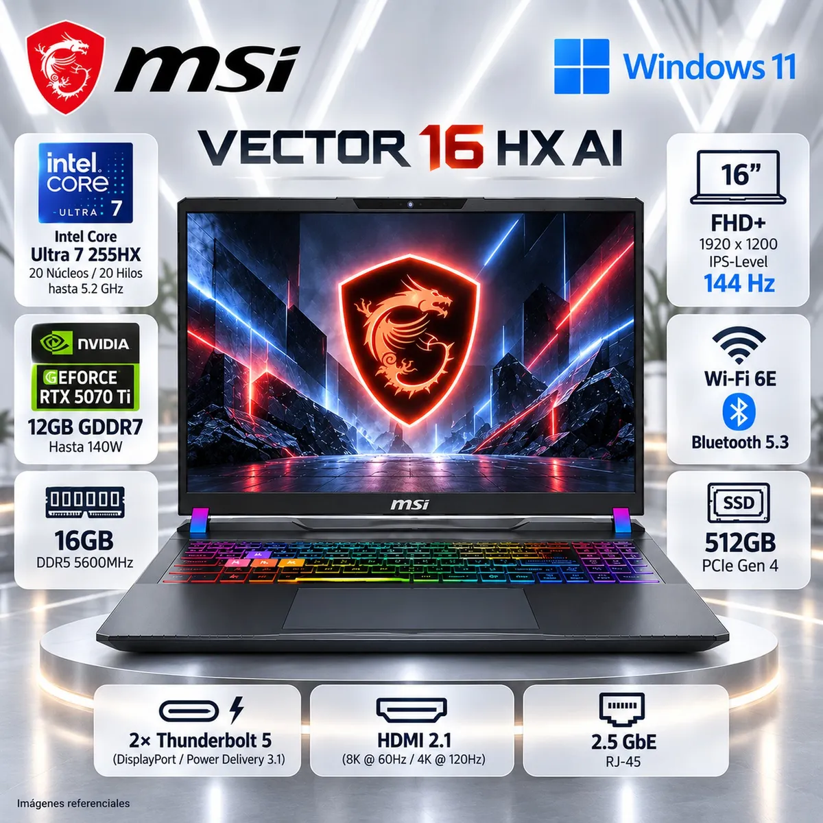 Msi - Laptop Gamer MSI Vector 16 HX AI A2XWHG Ultra 7 16GB 512GB RTX 5070 Ti 12GB