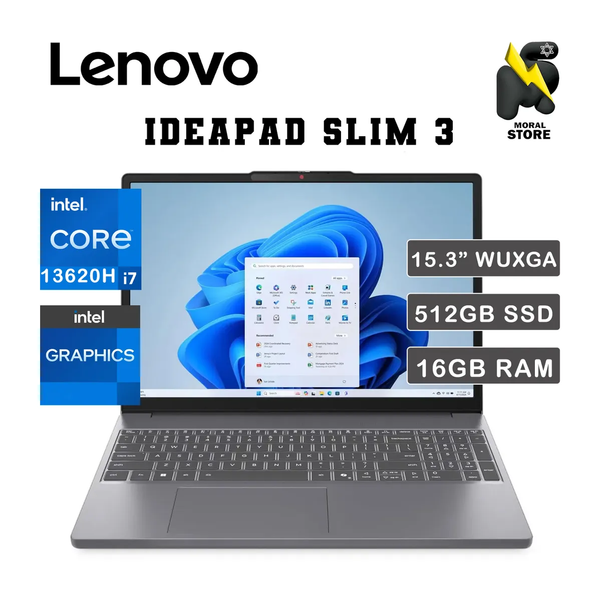 LENOVO - LAPTOP LENOVO IDEAPAD SLIM 3 15IRH10 / INTEL CORE I7 -13620H /16 GB RAM /512 GB SSD/15.3 WUXGA.
