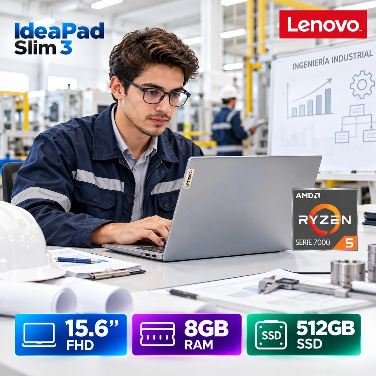 LENOVO - Lenovo IdeaPad Slim 3 15AMN8 82XQ00N5LM Ryzen 5-7520U, 8GB RAM, 512GB SSD, 15.6″ FHD, W11