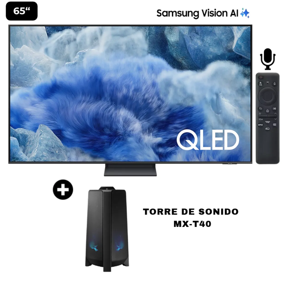SAMSUNG - TELEVISOR SAMSUNG QLED 65 4K UHD Q8F Vision AI Smart TV QN65Q8FAAGXPE 2025 + Torre Samsung MX-T40