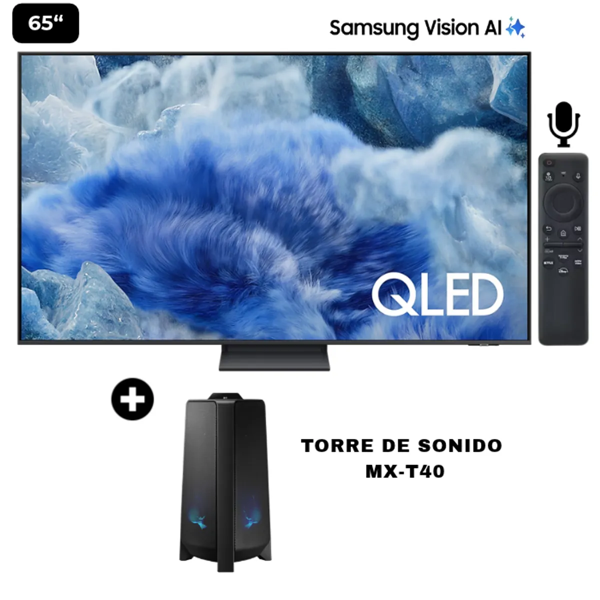 SAMSUNG - TELEVISOR SAMSUNG QLED 65 4K UHD Q8F Vision AI Smart TV QN65Q8FAAGXPE 2025 + Torre Samsung MX-T40