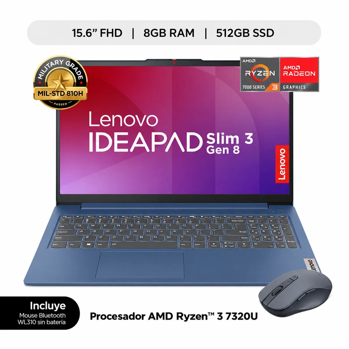 LENOVO - LAPTOP LENOVO IDEAPAD SLIM 3 AMD RYZEN 3 8GB RAM 512GB SSD 15.6"