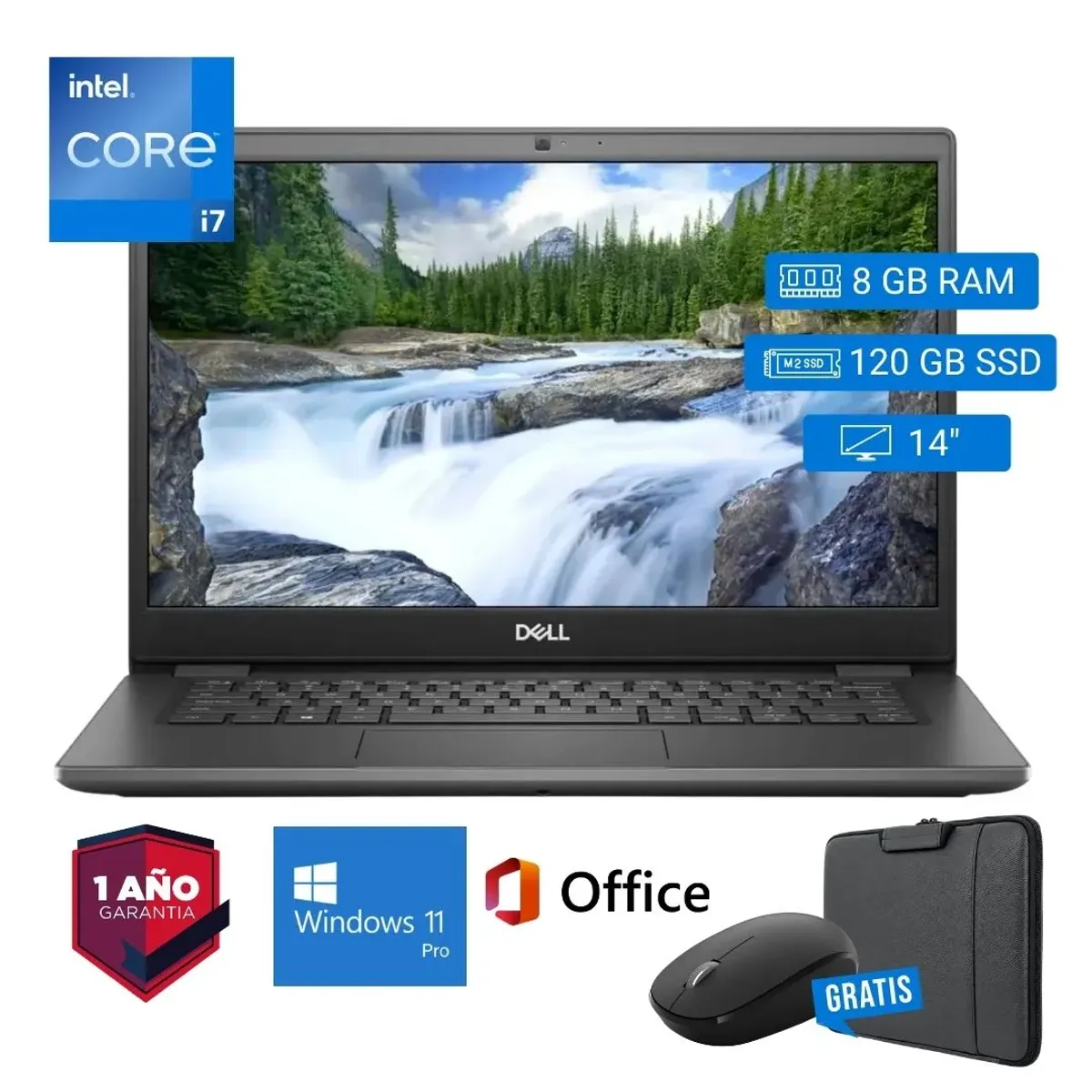 Dell - Laptop semi nueva Dell Latitude 3410 Core i7 10ma 8GB RAM 120GB SSD 14 + Mouse + Funda