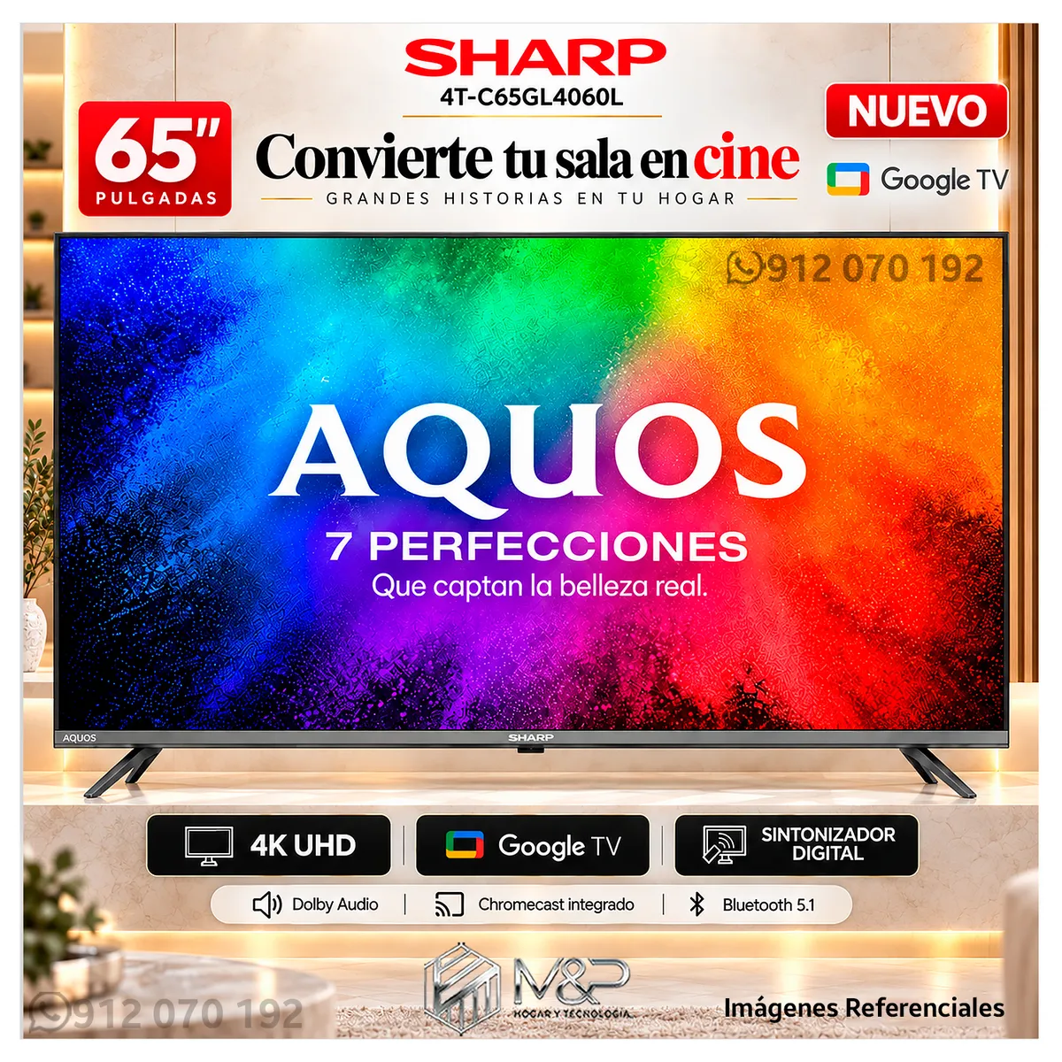 Televisor Sharp 65” AQUOS 4K UHD Google TV 4T-C65GL4060L, marca SHARP - Foto Principal