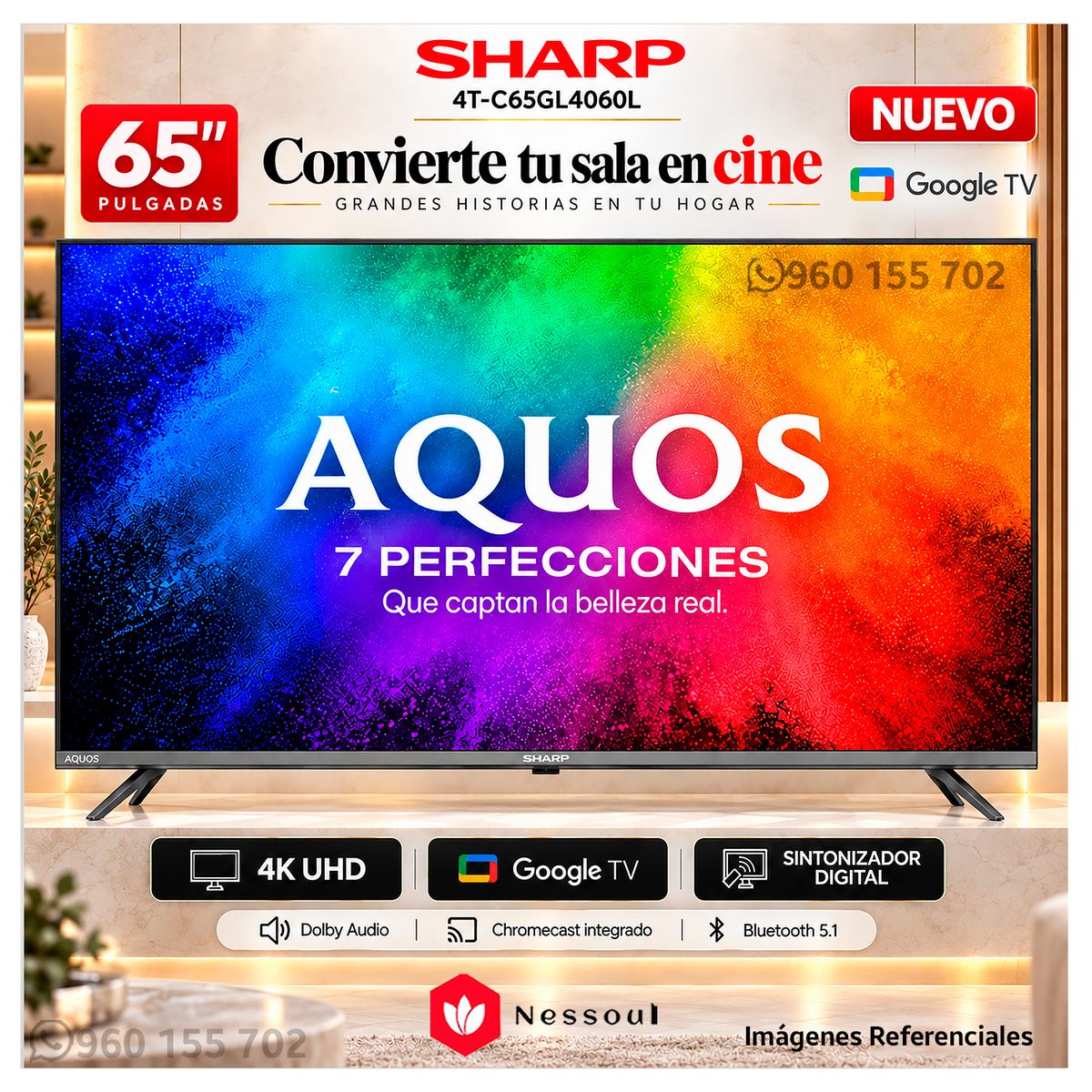 Televisor Sharp 65” AQUOS 4K UHD Google TV 4T-C65GL4060L, marca SHARP - Foto Principal