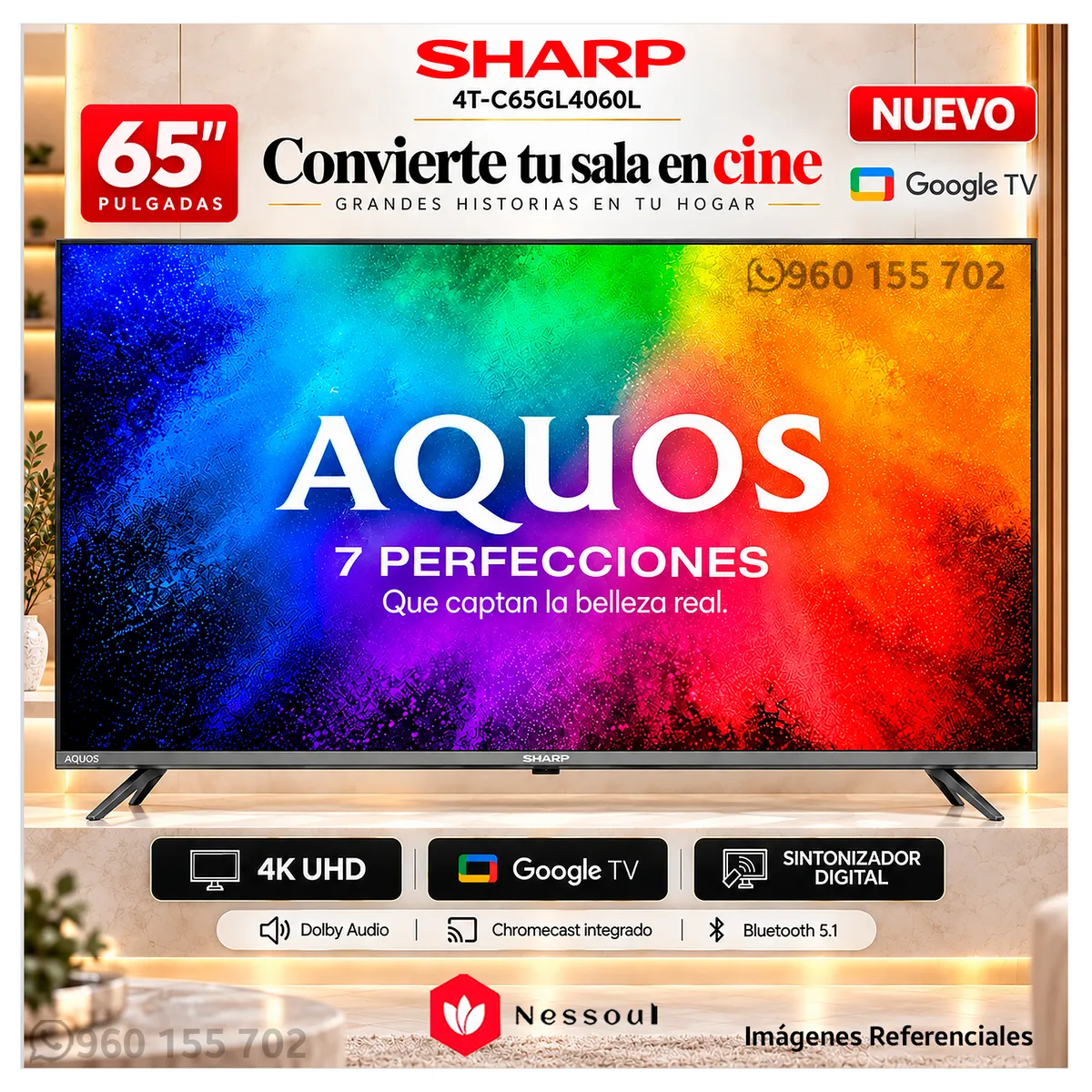 Televisor Sharp 65” AQUOS 4K UHD Google TV 4T-C65GL4060L, marca SHARP - Foto Principal