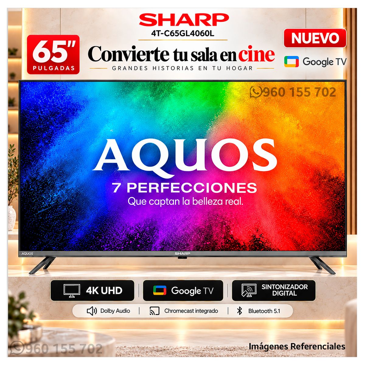 Televisor Sharp 65” AQUOS 4K UHD Google TV 4T-C65GL4060L, marca SHARP - Foto Principal