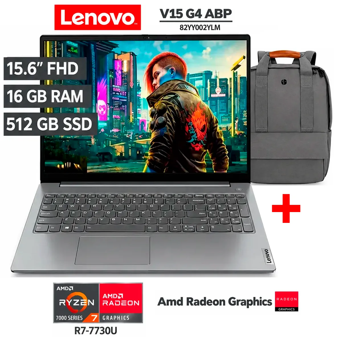 LENOVO - Laptop LENOVO Amd Ryzen 7 7730U RAM 16GB SSD 512GB Pantalla 15.6” FULL HD + MOCHILA