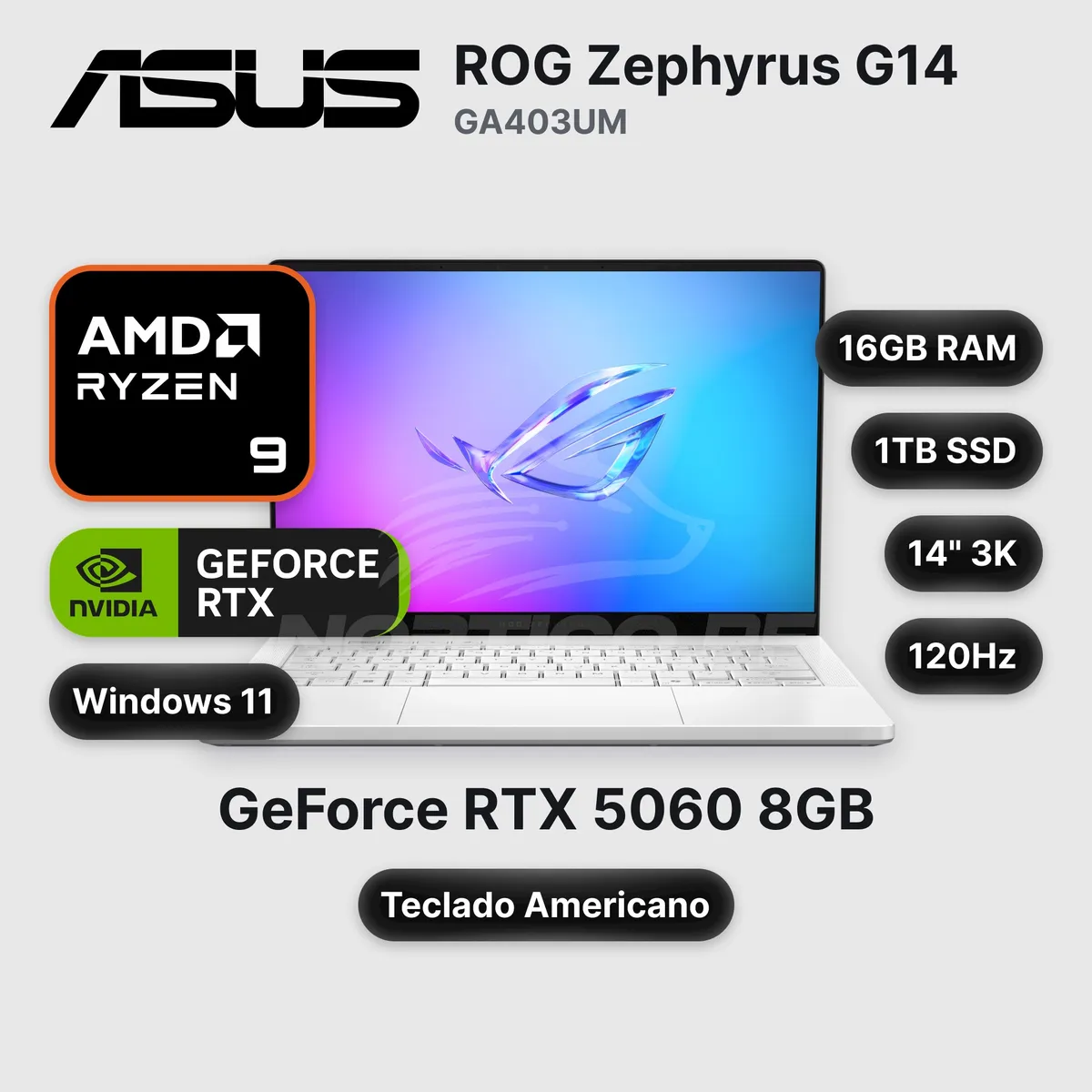 ASUS - Laptop ASUS ROG Zephyrus G14 GA403UM Ryzen 9-270 16GB 1TB SSD RTX5060 14" (90NR0M82-M00320)