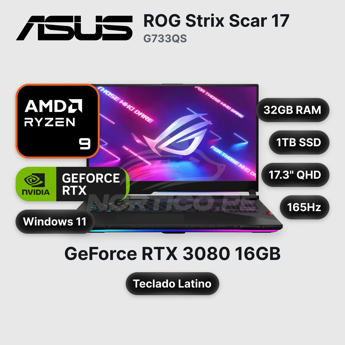 ASUS - Laptop ASUSROG Strix Scar 17 G733QS Ryzen 9-5900HX 32GB 1TB SSD + 1TB SSD RTX 3080 17.3" Open box