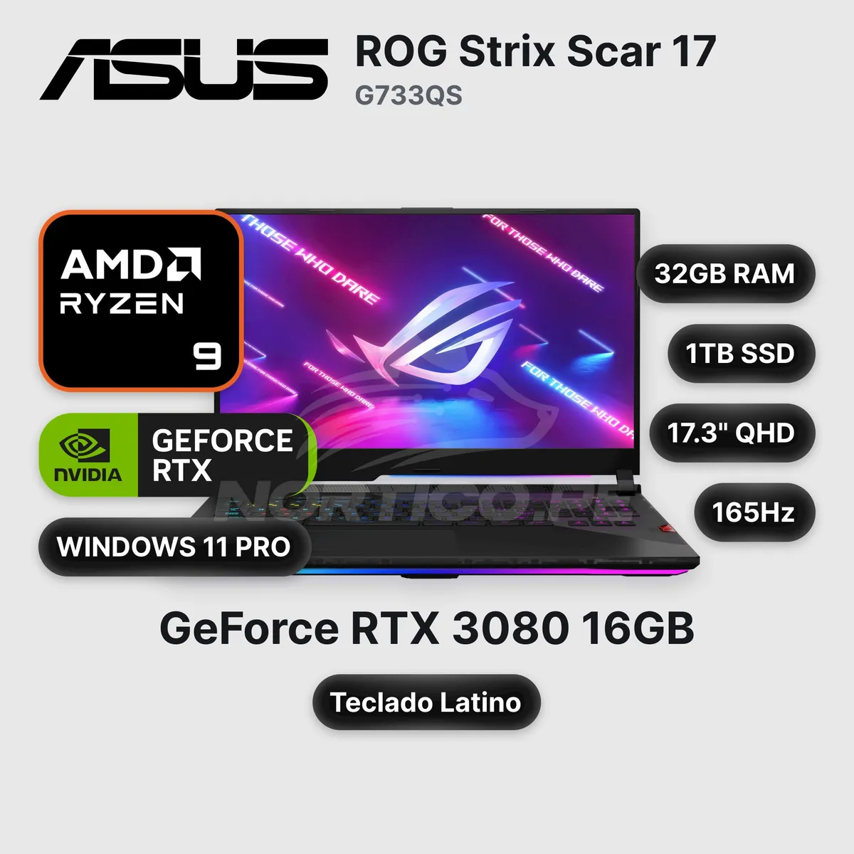 ASUS - Laptop ASUS ROG Strix Scar 17 G733QS Ryzen 9-5900HX 32GB1TB SSD + 1TB SSD RTX 3080 17.3" Open box